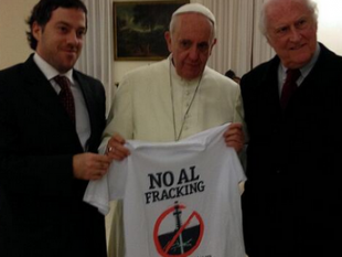 Pope holds up No Fracking t-shirt